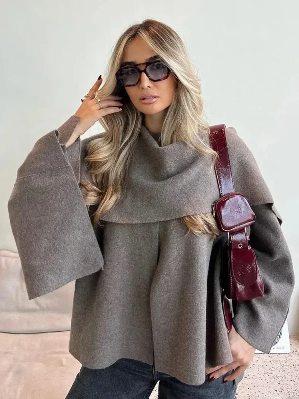 Giacca da donna autunno inverno Cappotto da pendolare casual da donna Cappotto oversize allentato lavorato a maglia Giacca sciarpa chic divisa elegante asimmetrica 2