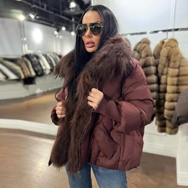OFTBUY 2025 Nuovo Inverno Grande Vera Pelliccia di Procione Piumino da Donna di Grandi Dimensioni Piuma Imbottiture Parka Manica in Maglia Piumino d'anatra Bianca 3