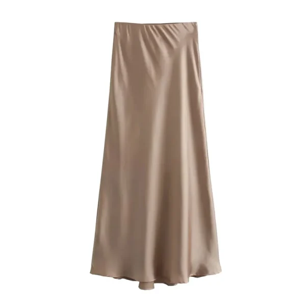MUJER Donna 2025 Gonna in raso Donna Gonne lunghe a vita alta per le donne Estate Gonna longuette nera Donna Ufficio Gonne da donna eleganti 5