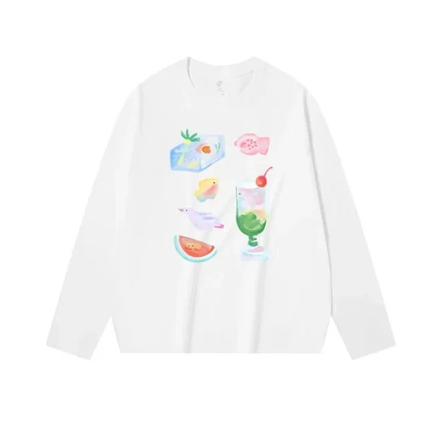 T-shirt bianca a maniche lunghe con stampa animalier coreana per donna Kawaii autunno sciolto versatile casual che tocca il fondo abbigliamento donna oversize 4