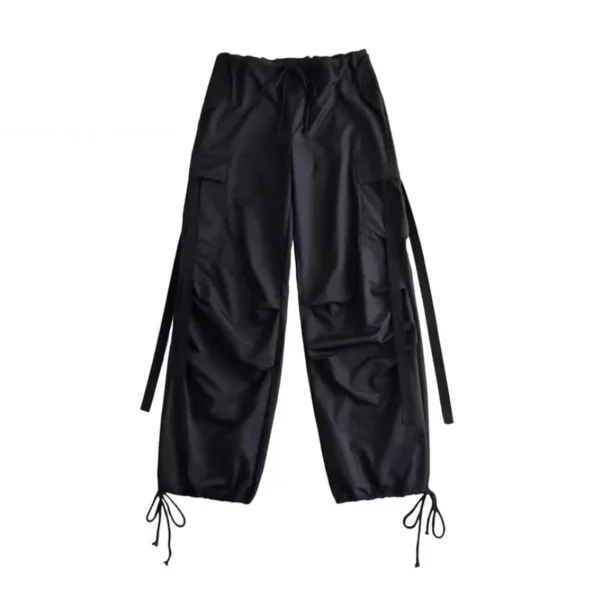 Pantaloni cargo rossi Pantaloni casual da donna Pantaloni hip-hop larghi a vita alta Pantaloni punk coreani Pantaloni con tasche capri divertenti Femme 6