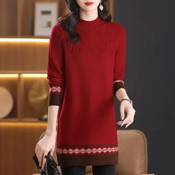 2025 Autunno Inverno Nuovo maglione lungo Donna Allentato Manica lunga Top Pullover Vestiti Casual Patchwork Maglioni Abiti Femmes 2