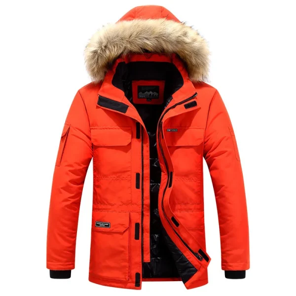 Parka con cappuccio in pelliccia invernale in pile uomo piumino d'anatra giacca da neve cappotti antivento addensati-30 gradi tenere al caldo capispalla all'aperto 5