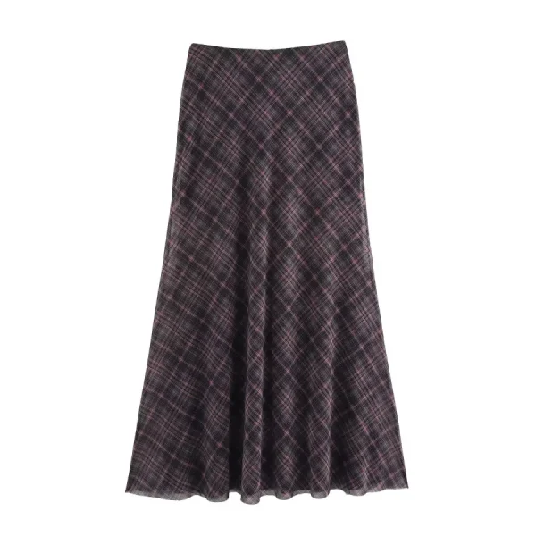 ETJ 2025 Primavera nuova elegante moda donna plaid stampato tessuto a rete di seta elastico in vita gonna MIDI gonna modello A-line 6