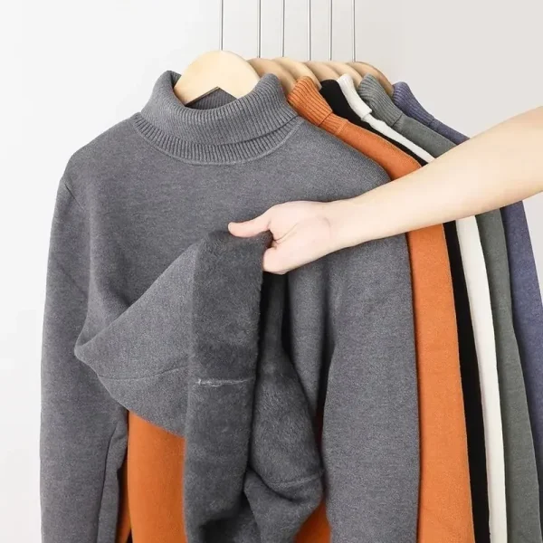 Maglione dolcevita da uomo autunno inverno lavorato a maglia velluto caldo pullover a maniche lunghe maglione base camicetta casual a prova di freddo per esterni 5