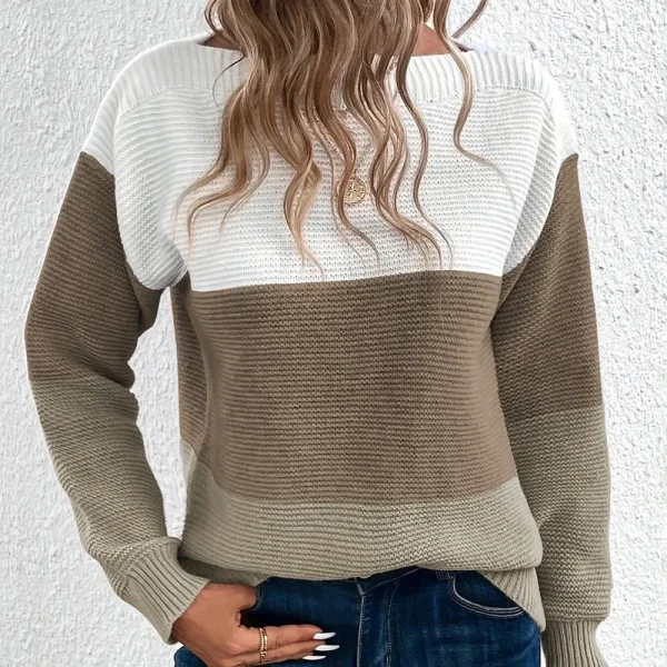 Maglioni girocollo a maniche lunghe in colore a contrasto da donna Cuciture femminili 2024 Maglioni autunnali Lady Casual Pullover caldo e confortevole 5