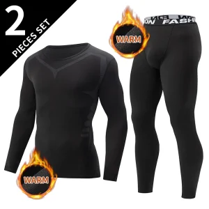 2/4 pezzi autunno/inverno uomo nero pantaloni a maniche lunghe set intimo gioventù fitness corsa base camicia sportiva pantaloni elasticizzati casual 1