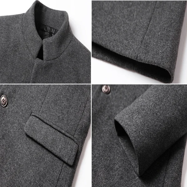 Autunno Inverno Uomo Giacche di lana Giacca a vento lunga da uomo Trench Uomo Tinta unita Colletto rovesciato Giacche da lavoro Abbigliamento 5
