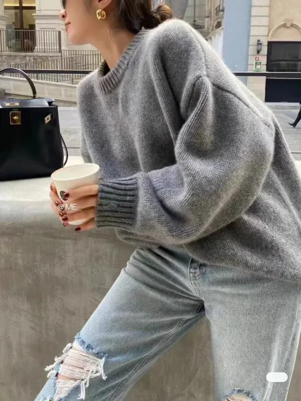 Maglione di cashmere allentato di grandi dimensioni donna coreana di media lunghezza 100% pura lana merino lavorata a maglia pullover francese 2024 maglione autunno inverno 5