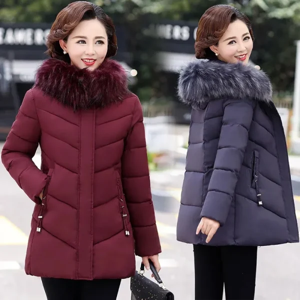 2023 Nuova Giacca Invernale Parka da Donna Cappotto Lungo Collo di Pelliccia Con Cappuccio Giubbotti Cappotto di Spessore Caldo di Cotone Imbottito Cappotto Puffer Parka 6