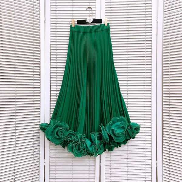 Eleganza francese Temperamento Elastico a vita alta A-line Gonna a pieghe fiore 3D Moda Versatile Gonne lunghe Donna Primavera 2025 6