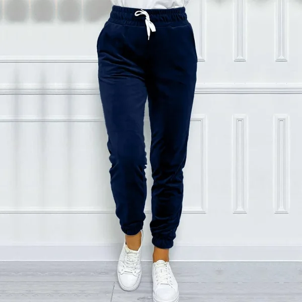 Pantaloni jogger in velluto con coulisse solido, pantaloni comodi e versatili per l'autunno e l'inverno, abbigliamento da donna 3