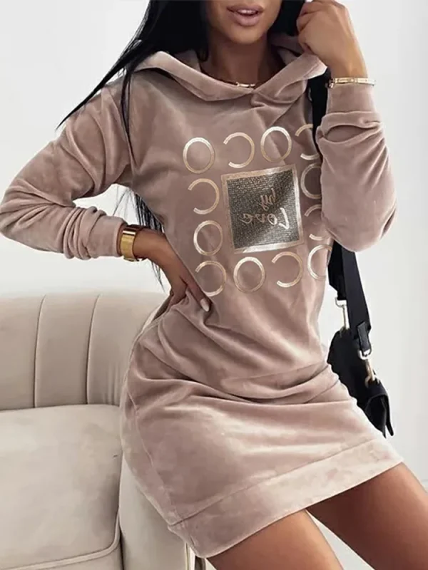 Abiti lunghi maglione da donna AMORE Stampa Felpe larghe con collo alto con cappuccio Pullover a maniche lunghe Autunno Inverno Y2K Street Style Top 4