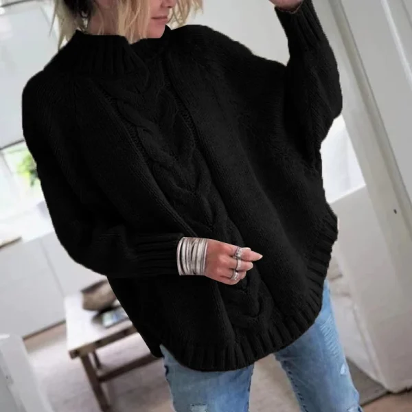 Maglione cavo di ispirazione vintage da donna, vestibilità ampia, collo alto, pullover autunno inverno, stile casual, per tutti i giorni, autunno inverno 4