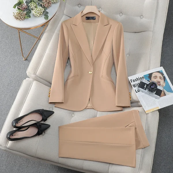 NAVIU 2025 Nuovo Rosso Nero Cachi Moda Donna Tailleur pantalone Manica lunga Solid Lady Blazer e pantaloni Formale Set da 2 pezzi per la primavera 4
