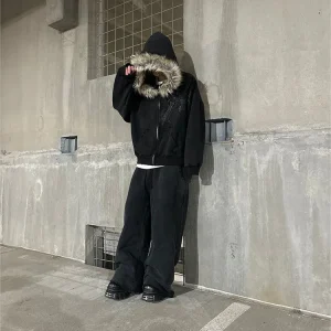 Autunno/Inverno Y2k Donne Estetica Harajuku Collo in Pelliccia Sintetica Felpe con Cappuccio Vestiti Grafica Hip Hop Punk Gotico Zip Up Felpe 2025 nuovo 1