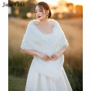 JaneVini Inverno Donna Scialle in pelliccia sintetica Avvolge da sposa Mantello da sposa Abito da sera Scialle da festa Sciarpa Mantello Stola Lady Boleros De Mujer 1