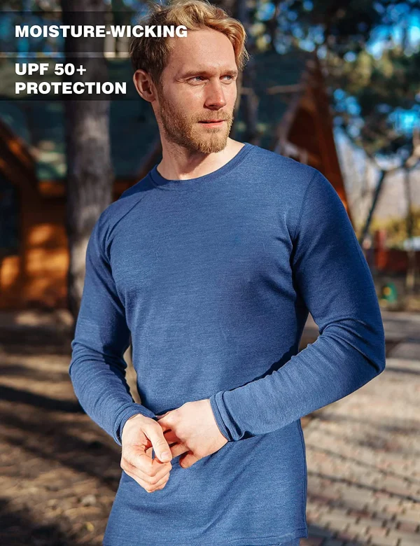 Strato base in lana merino al 100% da uomo in lana merino a maniche lunghe 240G Intimo termico di peso medio Top traspirante + Calzini da trekking 3