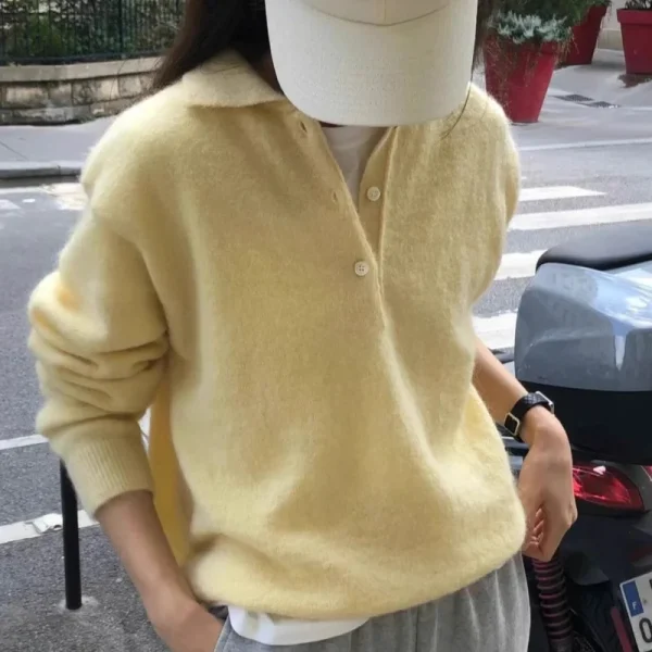 Autunno Inverno Nuovo Maglione delle Donne 100% Lana Merino Lavorato A Maglia Colletto POLO Pullover Casual Camicia A Maniche Lunghe Abbigliamento Donna Magliette E Camicette 2