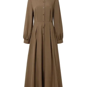 2025 ZANZEA Autunno Elegante Manica Lunga Lanterna Abiti Ufficio Abito da Donna Elegante Vita Maxi Robe Solido Pieghettato Vestito Estivo da Lavoro 1