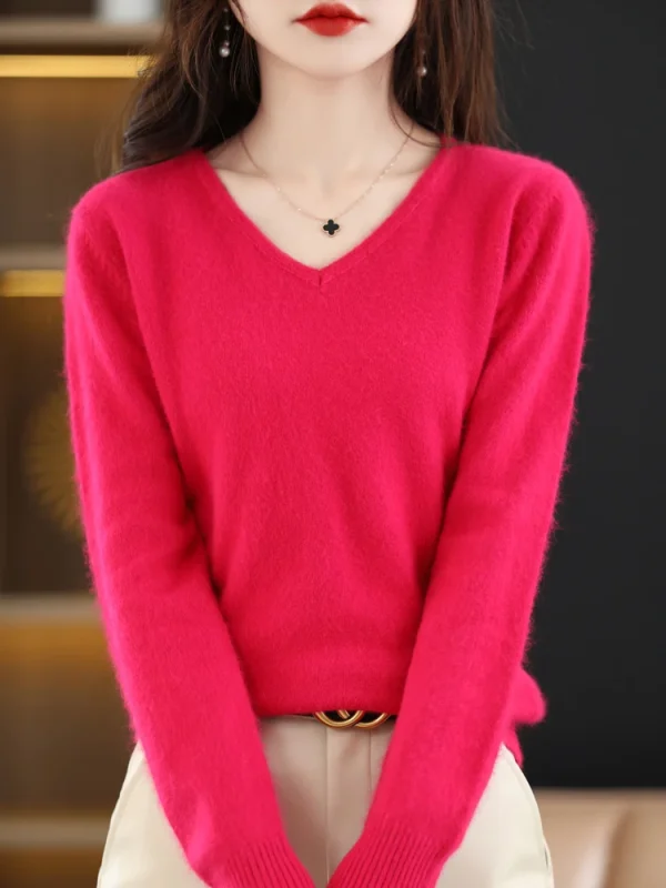 LHZSYY Super Caldo 100% Visone Cashmere Donna Maglioni Con Scollo A V E Pullover Inverno Alta Elasticità Morbidi Magliette E Camicette Casual Basic Jumper 4