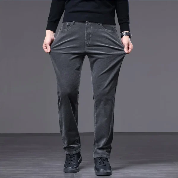 Abbigliamento di marca Autunno Inverno Tessuto di velluto a coste Pantaloni casual da uomo Spessi piccoli dritti Slim Cargo Work Pantaloni verdi grigi da uomo 4