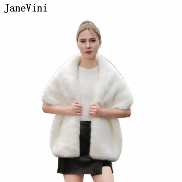 JaneVini Vendita Calda Inverno Pelliccia Sintetica Scialle Da Sposa Bolero Mariée Avorio Caldo Abito Da Sera Delle Donne Avvolge Mantello Da Sposa Mantello Sposa Stola 6