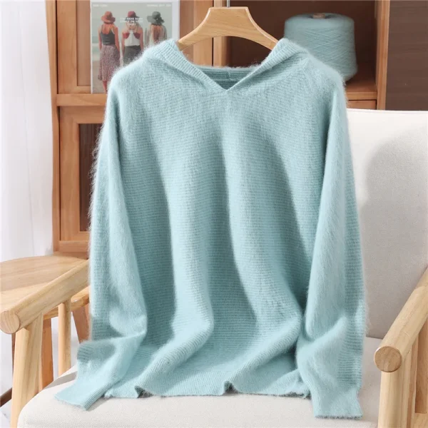 Felpa con cappuccio da donna, nuovi maglioni autunnali e invernali da donna, pullover con cappuccio lavorato a maglia in cashmere visone, top maglione elegante alla moda 4