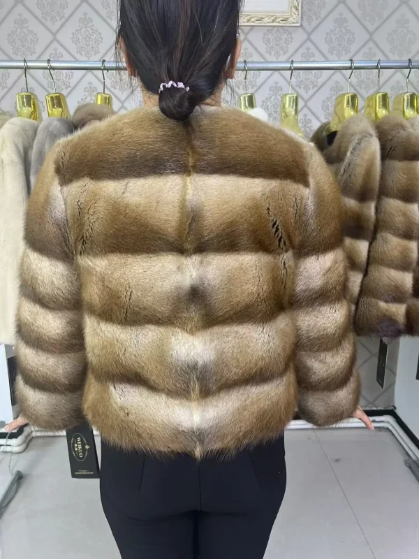 Nuove donne vero cappotto di pelliccia di ratto naturale di muschio di alta qualità genuino inverno giacca femminile di lusso tuta sportiva maniche lunghe 2