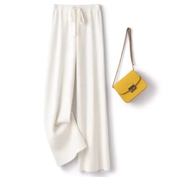 Pantaloni in pura lana a vita alta autunno inverno Pantaloni a gamba larga in cashmere Pantaloni casual larghi in maglia lunga solida delle nuove donne CQ100 5