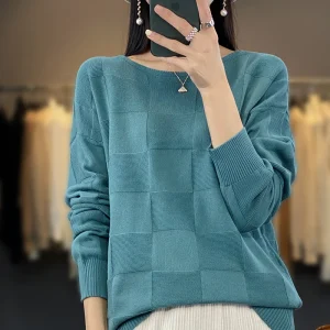 Autunno Inverno Nuove Donne 100% Cotone Morbido Maglione Colletto Rotondo Modello Quadrato Pullover Allentato Moda Maglieria Casual Base Top 1