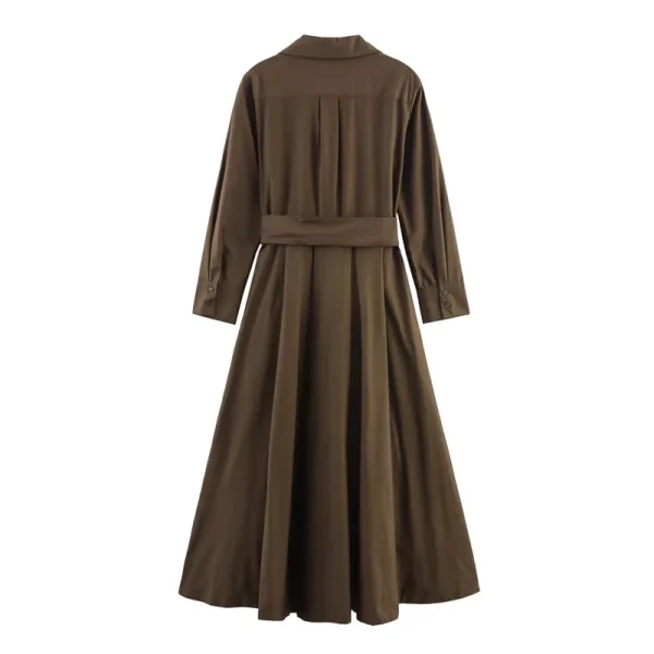 Abito da donna Autunno 2025 Nuovo colore solido Camicia a maniche lunghe Stile A-Pendulum Abito Cintura Decorazione Personalità della moda casual 3