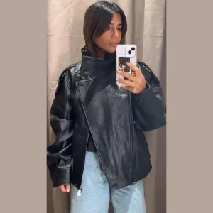 Colletto alla coreana Giacca corta in pelle da donna Cerniera Solido monopetto Manica intera Cintura con risvolto Cappotto 2025 Autunno Lady Chic Outwears 1
