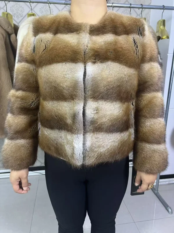 Nuove donne vero cappotto di pelliccia di ratto naturale di muschio di alta qualità genuino inverno giacca femminile di lusso tuta sportiva maniche lunghe 1