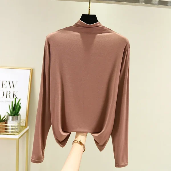 2022 autunno nuovo stile coreano modale polo/tartaruga collo manica lunga T-shirt casual da donna strato base dimagrante Top 2