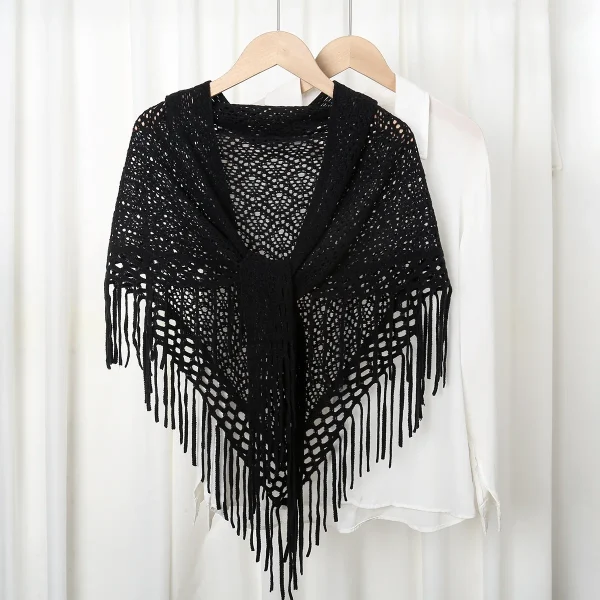 Maglia scava fuori uncinetto Crop Top Coprispalle Pullover Donna Camicetta di pizzo Beach Cover Up Maglietta ampia Scialle Poncho Avvolgere Grandi sciarpe 2