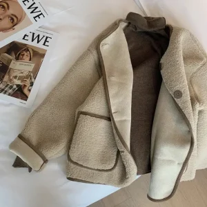 Giacca corta in pelliccia di agnello stile coreano Girocollo da donna Capispalla stile pigro Autunno Inverno Nuovo arrivo Top girocollo morbido e accogliente 1