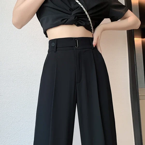Seoulish Pantaloni Casual da Donna Estivi Pantaloni a Gamba Larga Elegante Office Lady 2024 Nuovo Colore Solido a Vita Alta Pantaloni Allentati Femminili 3
