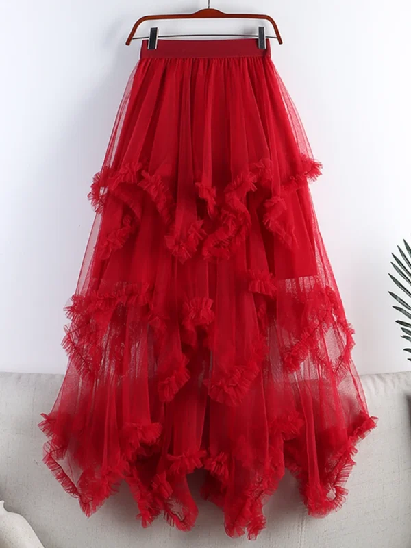 TIGENA Tutu Tulle gonna lunga per le donne 2023 nuova estate coreana estetica carino irregolare maglia a vita alta Maxi gonna femminile viola 4