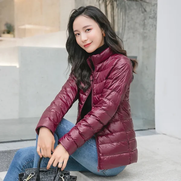 Giacca primaverile da donna Moda corta piumino ripiegabile ultraleggero 15 colori Piumino femminile caldo coreano Slim Fit Parka 5XL 3