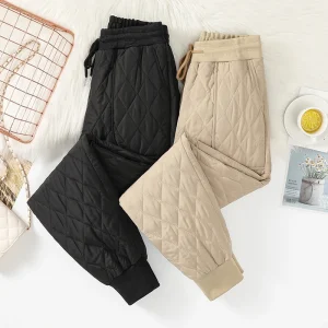 Pantaloni da jogging invernali in cotone ultraleggero 4XL Pantaloni da jogging larghi caldi casual da donna Pantaloni capris a vita alta spessi 1