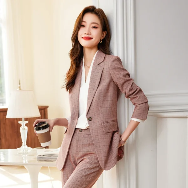 NAVIU Tessuto di alta qualità Formale Professionale Lady Office Abbigliamento da lavoro Primavera OL Stili Pantalone Elegante blazer scozzese e pantaloni 5
