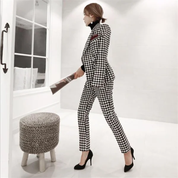 Completo Blazer scozzese Slim Fit da donna Set Casual Office Lady Single Button elegante Blaiser Mujer 2022 nuovo Blazerpants pied de poule 5