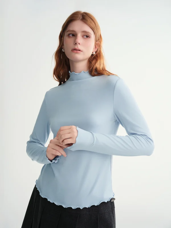 DUSHU T-shirt in lana autoriscaldante Collo semi-alto Maglia morbida Bralette palangari da donna Autunno Inverno Pullover curvy in tinta unita 2