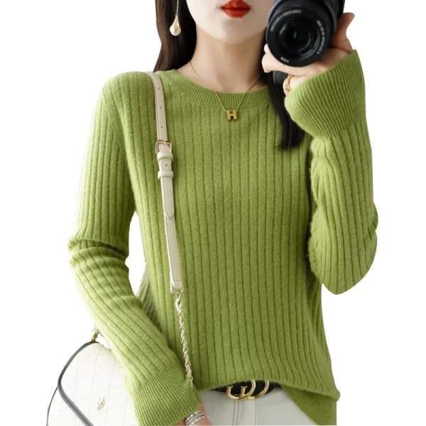 2025 Maglioni da donna Autunno Inverno Pullover a maniche lunghe O-Collo Stripe Pullover caldo Moda coreana Camicie che toccano il fondo Maglione allentato 4