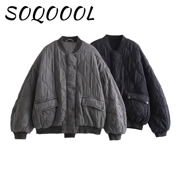 Moda elegante solido bomber giacca cappotto caldo da donna a maniche lunghe allentato casual outwear 2024 club party grigio street wear femminile 1