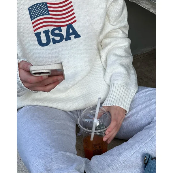 Donne USA lettere stampa grafica Casual estetica maglioni Vintage moda autunno inverno Harajuku Streetwear vestiti classici 3