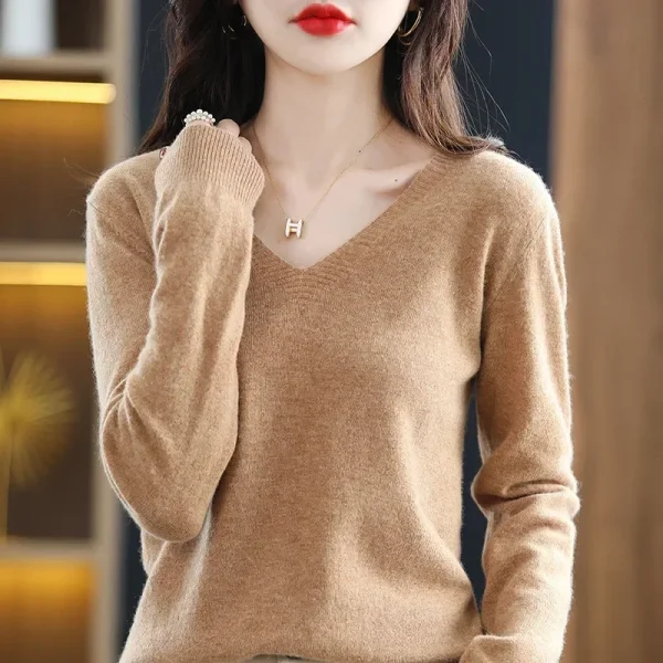 Autunno Inverno Donna Maglione 2025 Maglieria moda coreana Caldo manica lunga con scollo a V Pullover in maglia Slim Fit Camicia che tocca il fondo Maglione 3