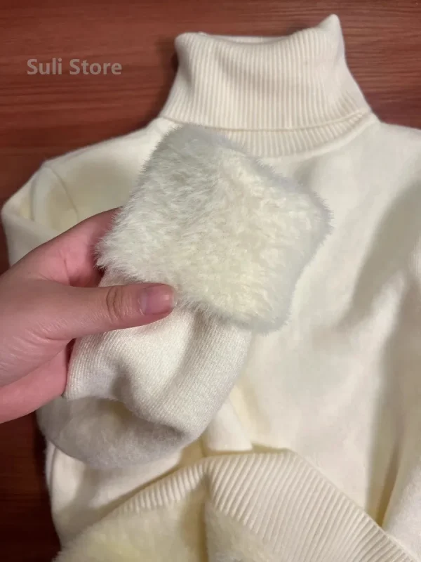 2025 Maglione intero in velluto di visone a collo alto in velluto ispessito da donna interno caldo con camicia con fondo lavorato a maglia 2