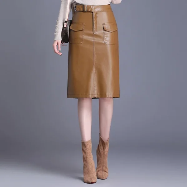 ZUZK Gonna da donna in pelle PU al ginocchio primavera autunno tinta unita gonne dritte casual gonne in pelle PU 3 colori 3